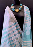 Light Blue & White Handwoven Cotton and Silk Neem Reshmi Stole